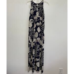 MT COLLECTION Dark Navy Blue Nautical Print Maxi Dress Size Small